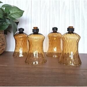 Vintage Peg Votive Candle Holders, Amber Glass, Set of 4